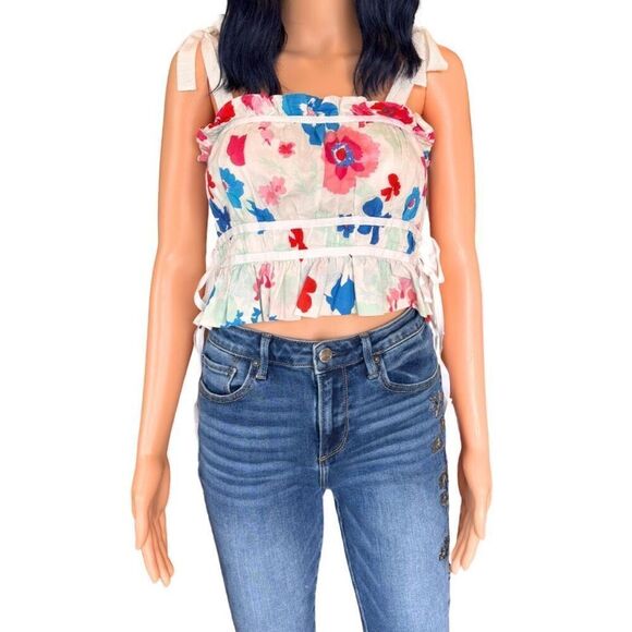 Peter Som Poppy Floral Smocked Tie Crop Top - Picture 4 of 8